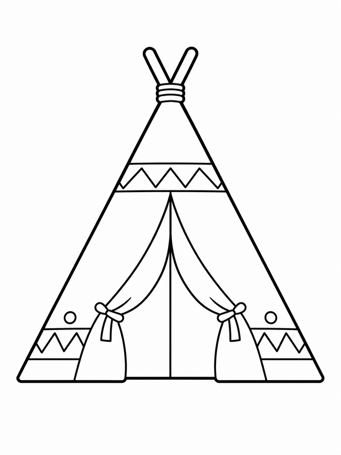 A triangle shape decorated like a tent coloring page Printable kids coloring page with a triangle shape decorated like a tent in bold black-and-white line art. | Sky Rye Design Printable kids coloring page with a triangle shape decorated like a tent in bold black-and-white line art.