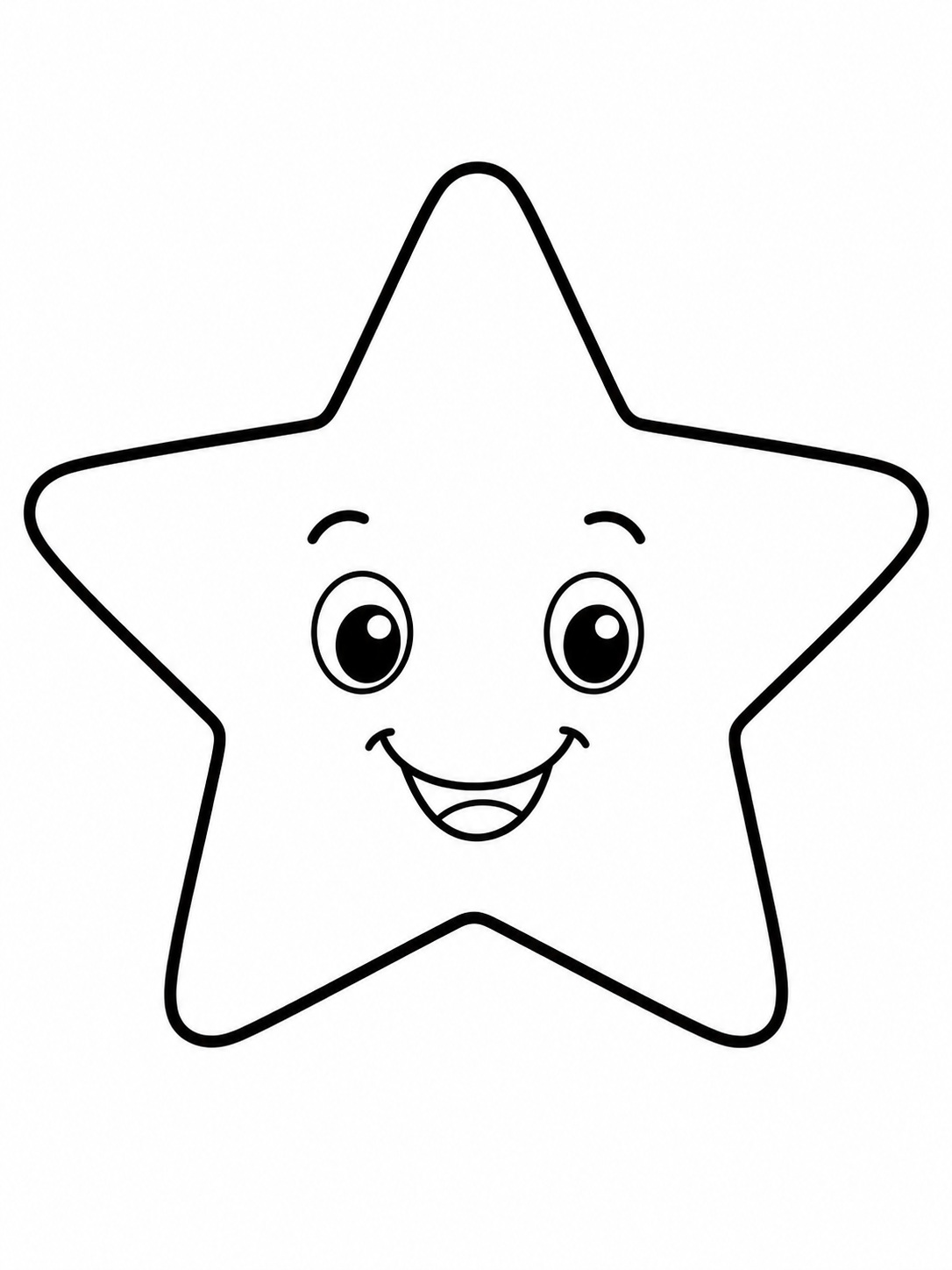 A star shape with a simple smiling face coloring page Printable kids coloring page with a star shape with a simple smiling face in bold black-and-white line art. | Sky Rye Design Printable kids coloring page with a star shape with a simple smiling face in bold black-and-white line art.