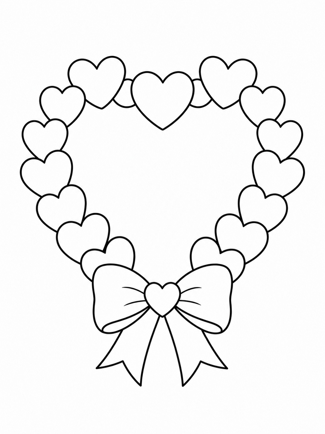 A heart wreath for Valentines Day coloring page Printable kids coloring page with a heart wreath for valentine's day in bold black-and-white line art. | Sky Rye Design Printable kids coloring page with a heart wreath for valentine's day in bold black-and-white line art.