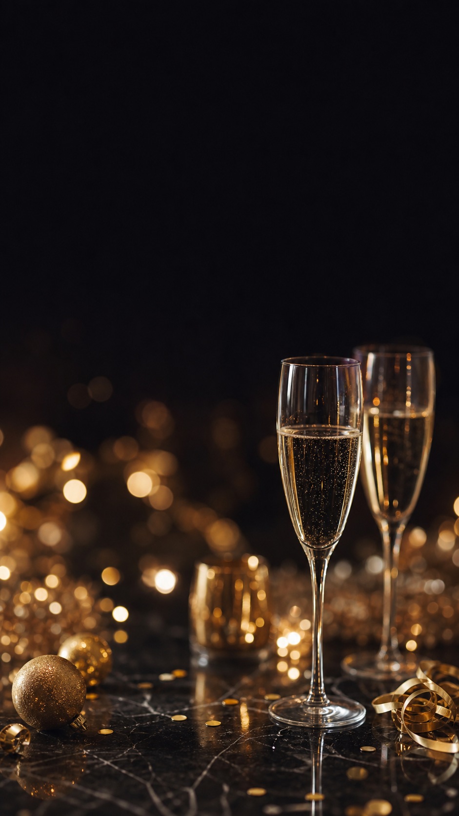 Champagne Gold New Year Phone Wallpaper Champagne and gold bokeh New Year phone wallpaper for an elegant celebration screen | Sky Rye Design Champagne and gold bokeh New Year phone wallpaper for an elegant celebration screen