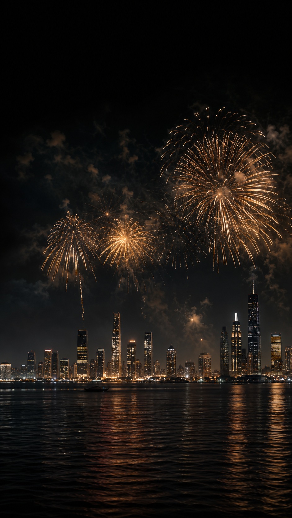 City Fireworks New Year Phone Wallpaper City fireworks New Year phone wallpaper with dark skyline and golden celebration lights | Sky Rye Design City fireworks New Year phone wallpaper with dark skyline and golden celebration lights