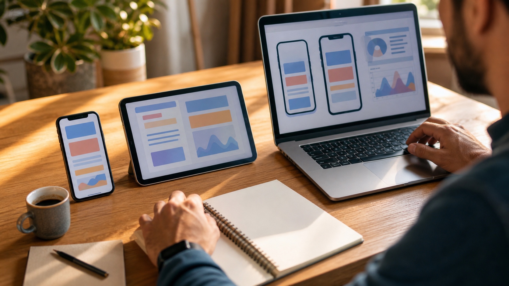 Responsive website redesign check across phone, tablet, and laptop screens.