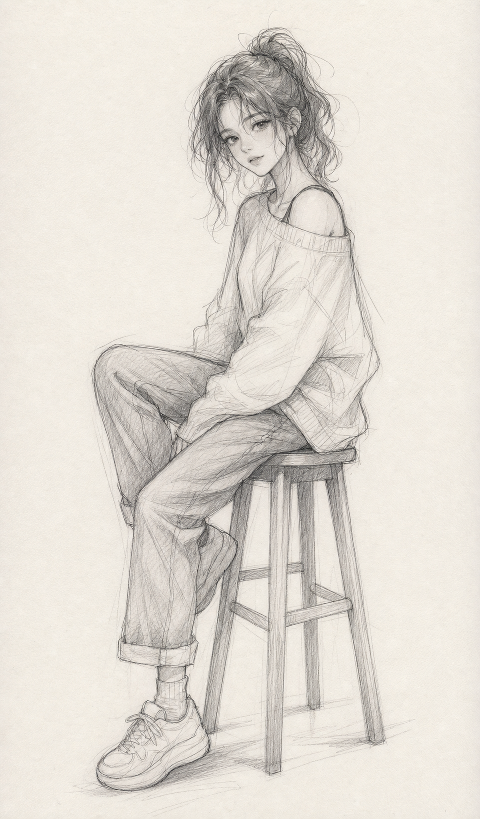 Seated Girl Pose Drawing Reference Seated girl pose drawing reference in pencil on warm paper | Sky Rye Design Seated girl pose drawing reference in pencil on warm paper