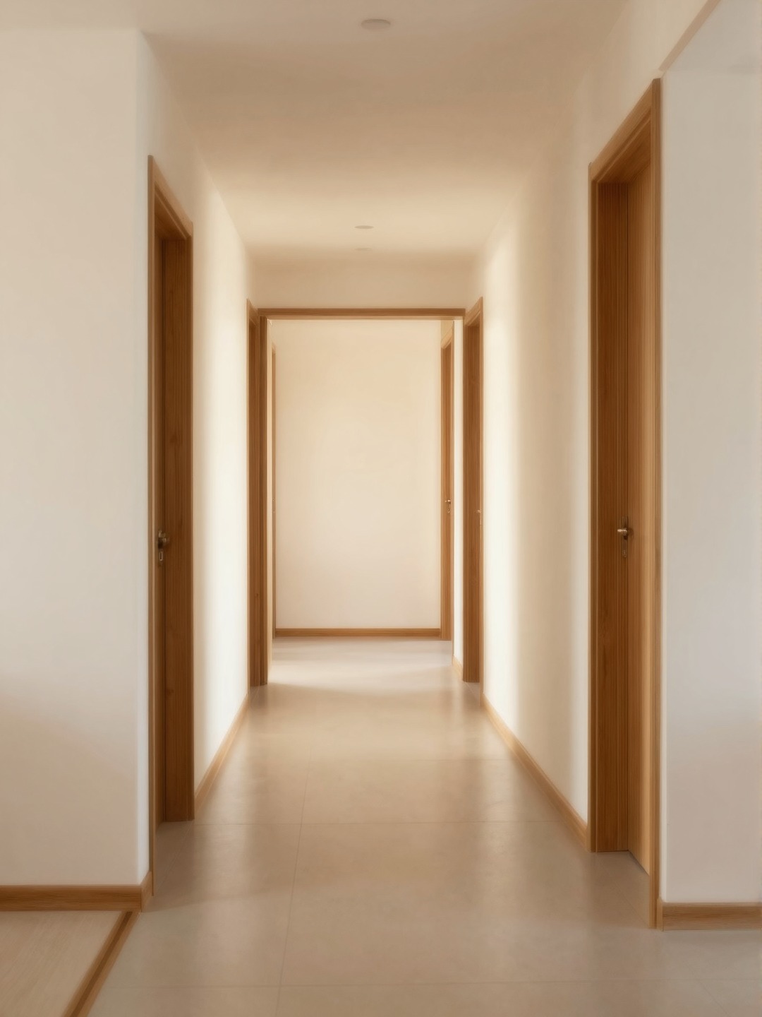 Senior friendly home design with wide hallways, open doorways, smooth floors, and natural light.