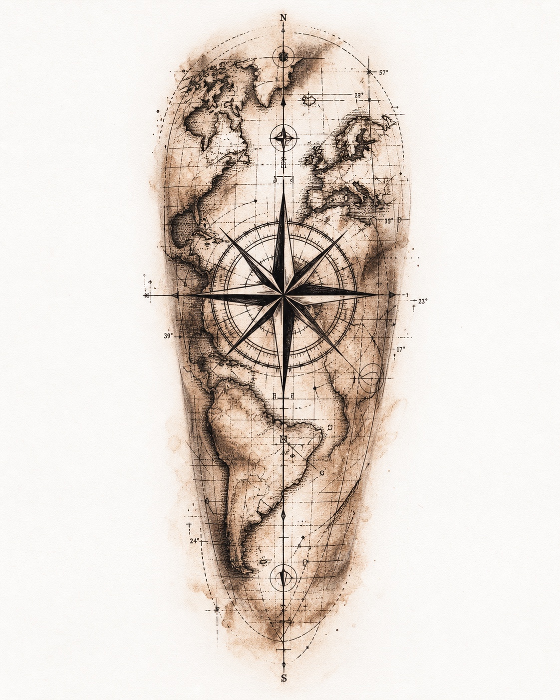 Compass and World Map tattoo idea for men