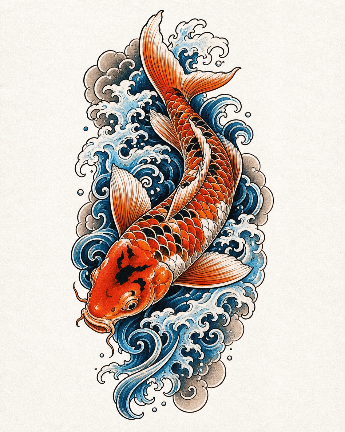 Koi Fish and Waves tattoo idea for men