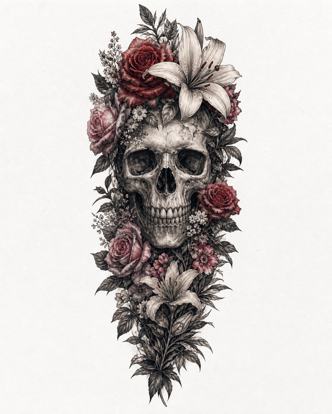 Skull with Floral Detail tattoo idea for men