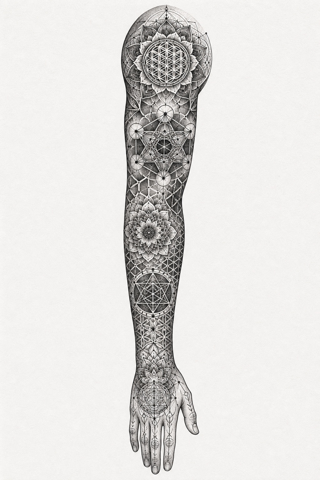 Geometric and Mandala Sleeve tattoo idea for men
