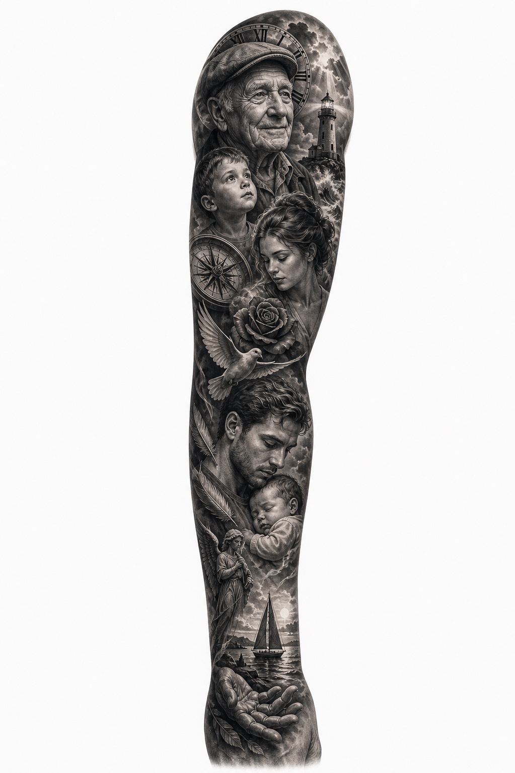 Portrait Tribute Sleeve tattoo idea for men