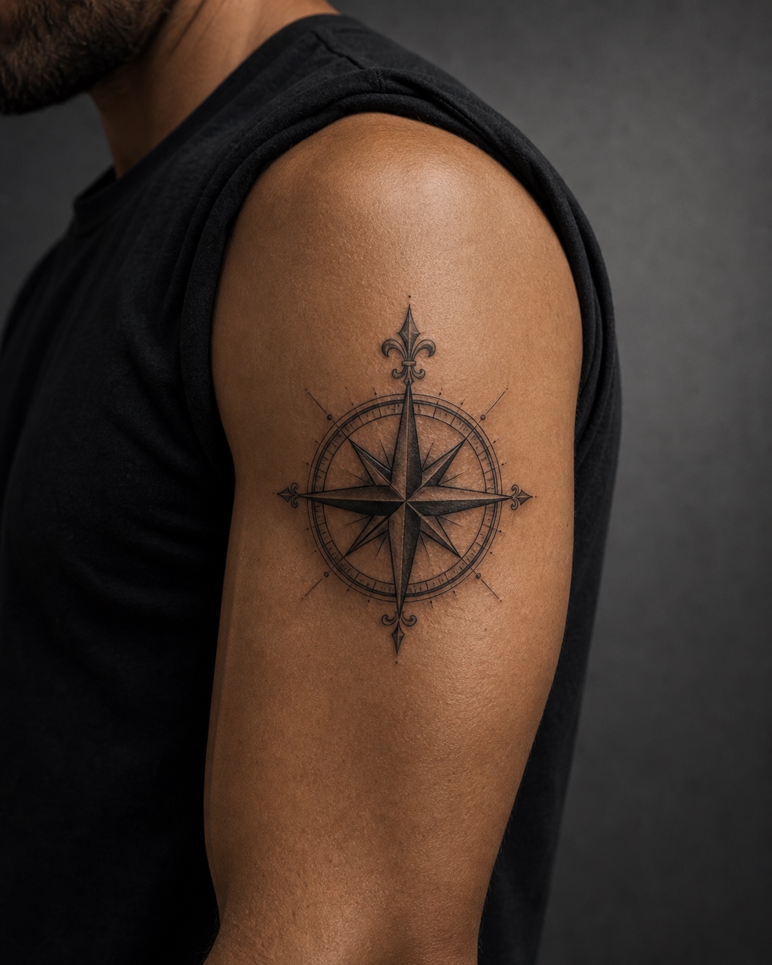 Minimal male meaningful symbol on the upper arm tattoo placement idea