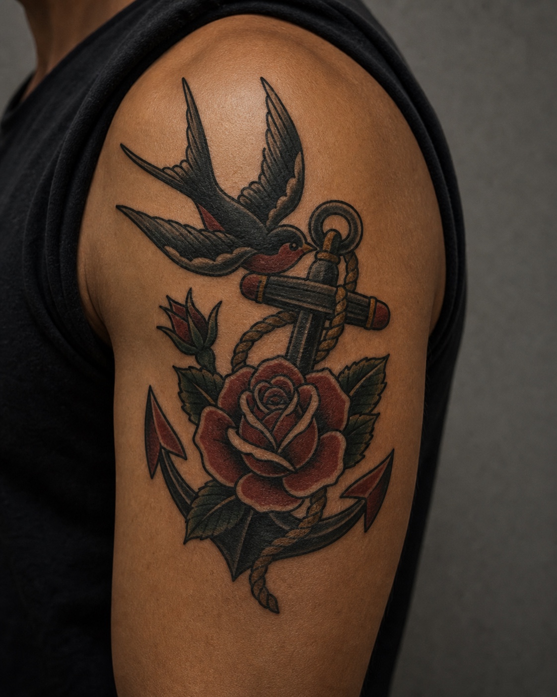 Minimal male small american traditional piece tattoo placement idea