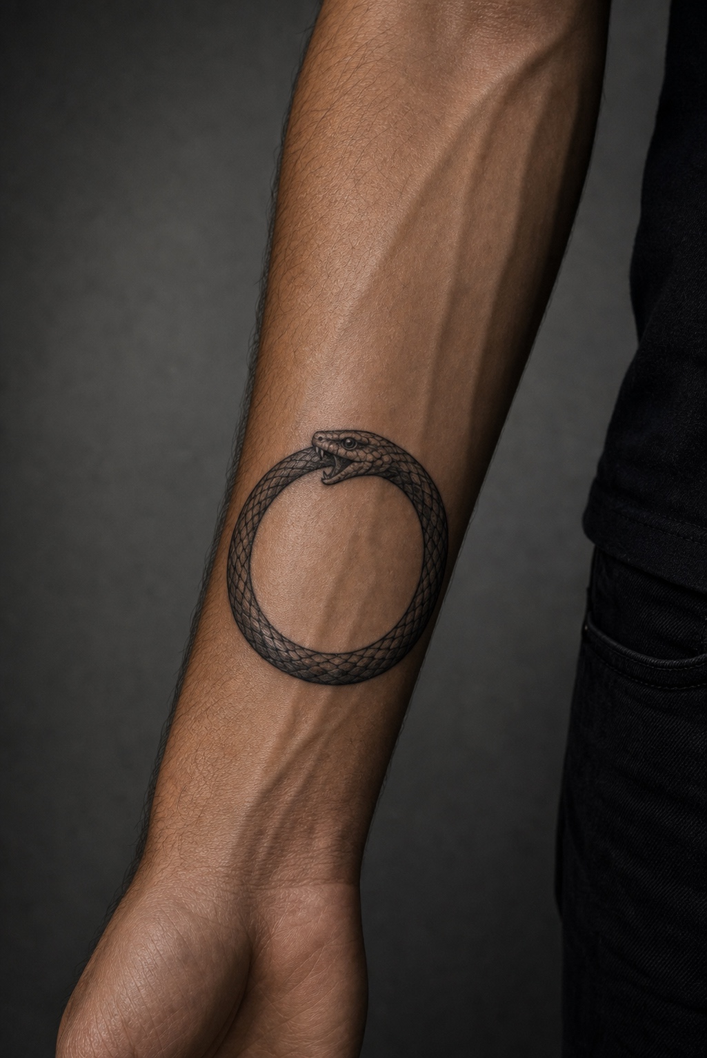 Minimal male ouroboros tattoo placement idea