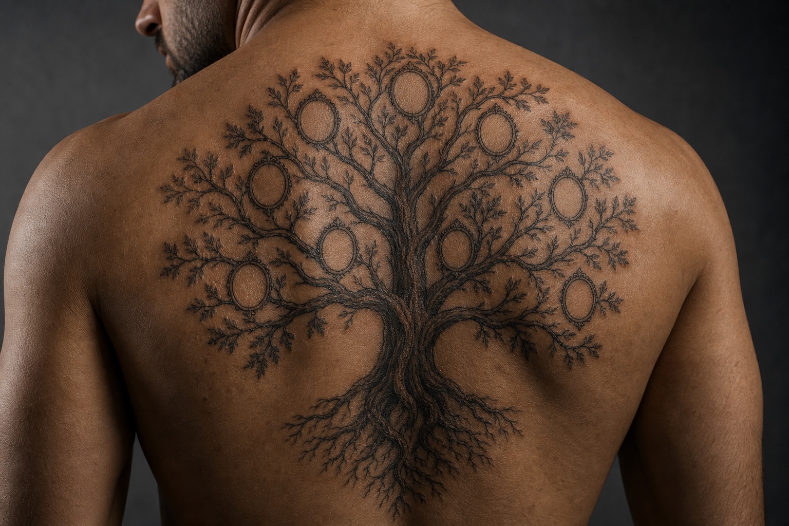 Minimal male family tree tattoo placement idea