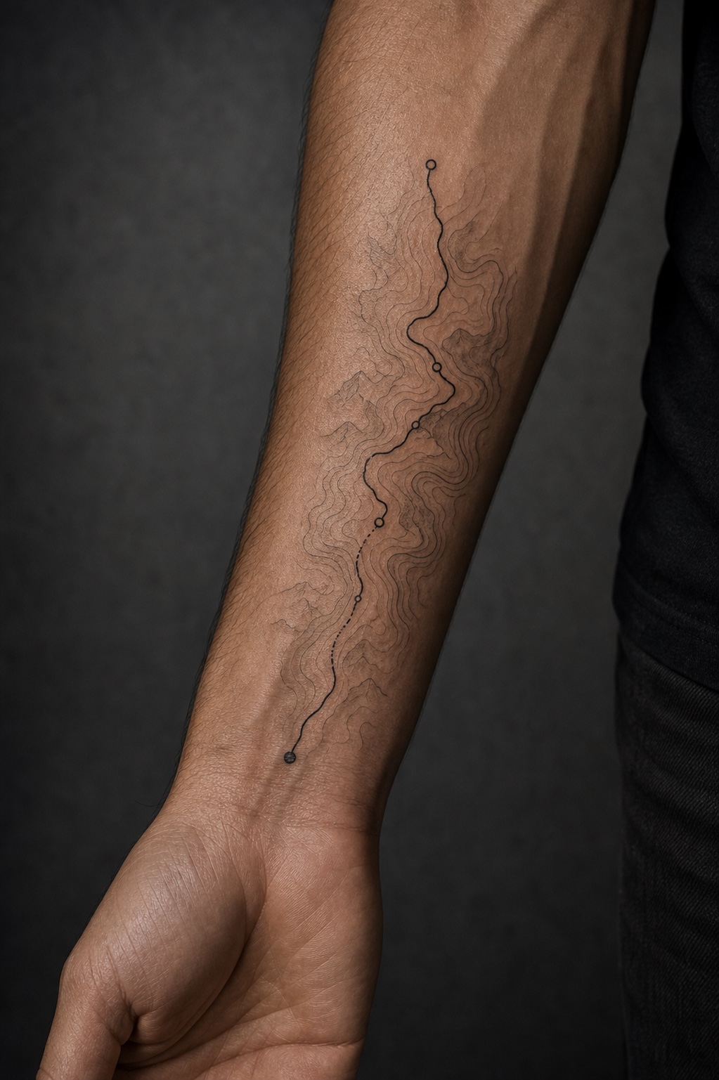 Minimal male map of a meaningful journey tattoo placement idea