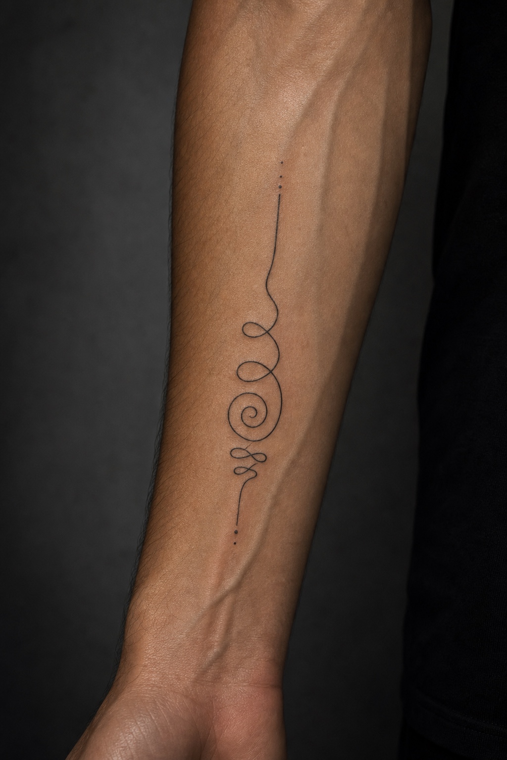 Minimal male unalome tattoo placement idea