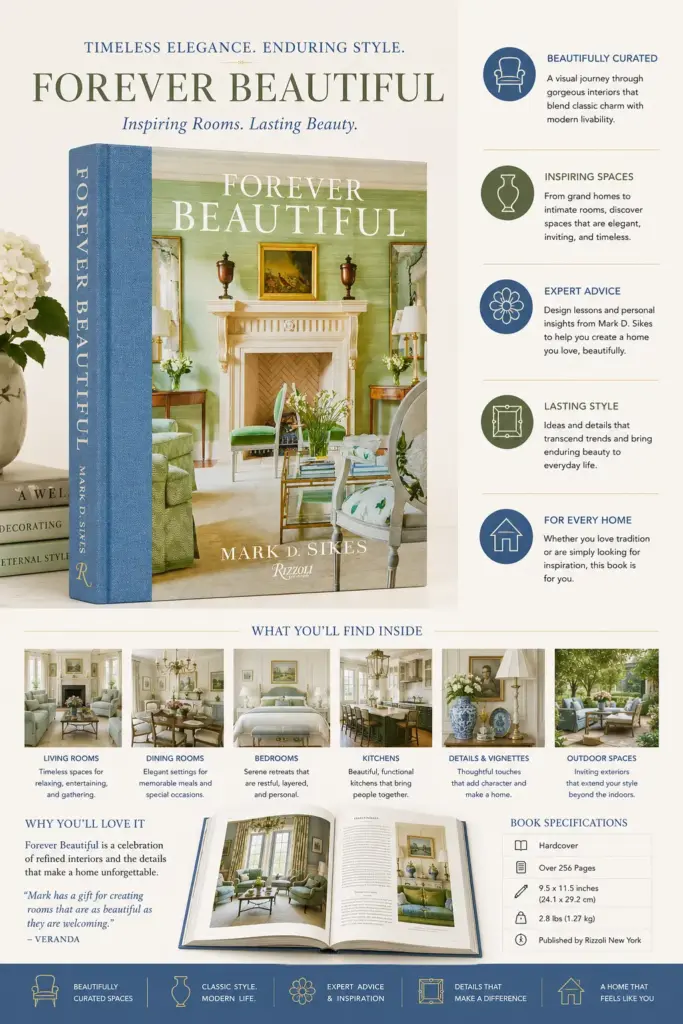 7c9efaaa-40ae-43e5-9af7-0af955ff371d Forever Beautiful interior design book cover showing elegant living room, fireplace and curated decor | Sky Rye Design Forever Beautiful interior design book cover showing elegant living room, fireplace and curated decor