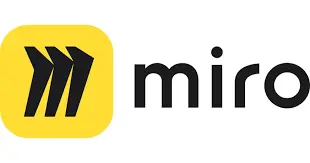 Miro logo - yellow rounded square icon with three black chevrons and'miro' wordmark, online collaborative whiteboard