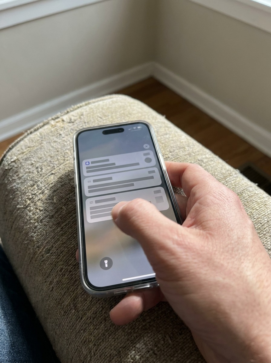 Delivery tracking notification on a phone A hand holding a phone with a delivery tracking notification in natural window light. | Sky Rye Design A hand holding a phone with a delivery tracking notification in natural window light.