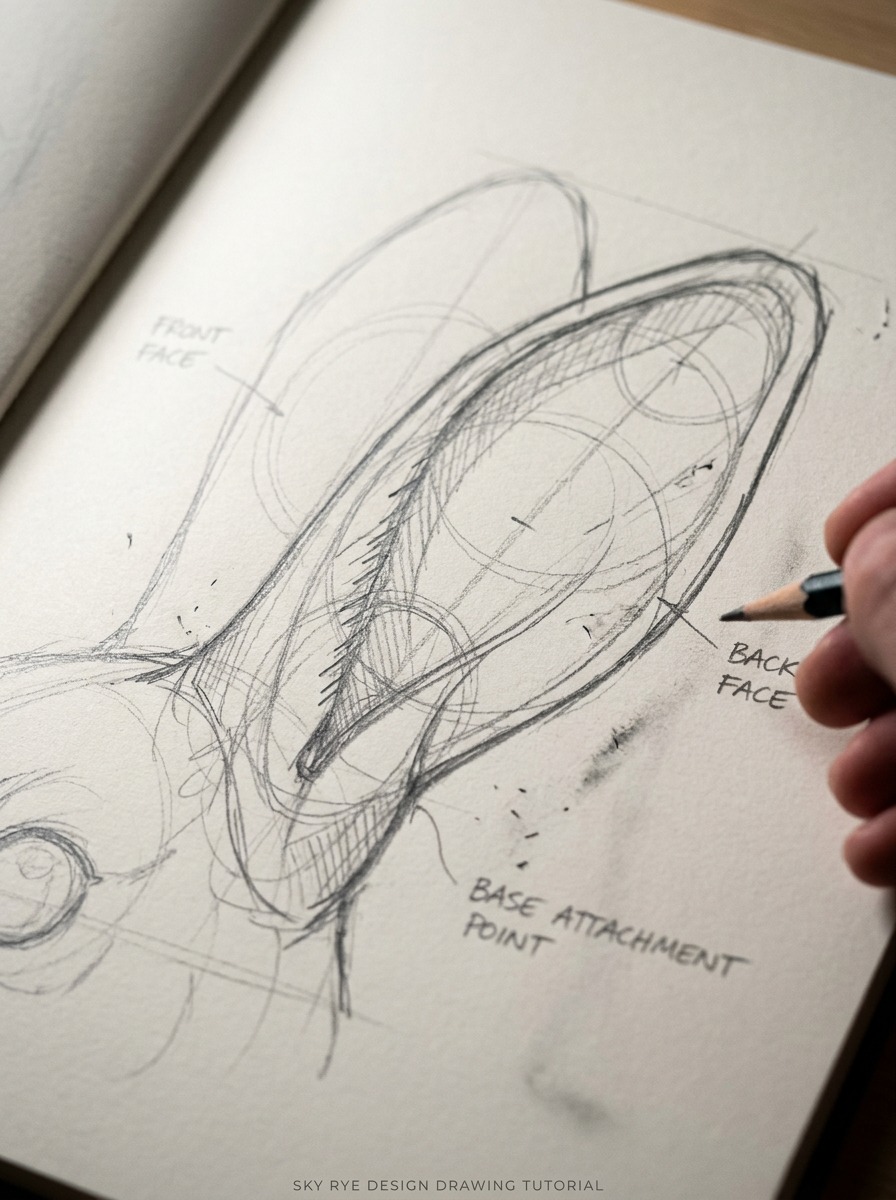Rabbit ear cartilage sketch close-up Close-up pencil study showing rabbit ear thickness, cartilage structure, and shaded construction lines. | Sky Rye Design Close-up pencil study showing rabbit ear thickness, cartilage structure, and shaded construction lines.