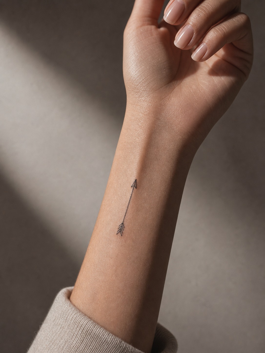 Minimal feminine side wrist arrow tattoo Minimal side wrist arrow tattoo aligned with the wrist. | Sky Rye Design Minimal side wrist arrow tattoo aligned with the wrist.