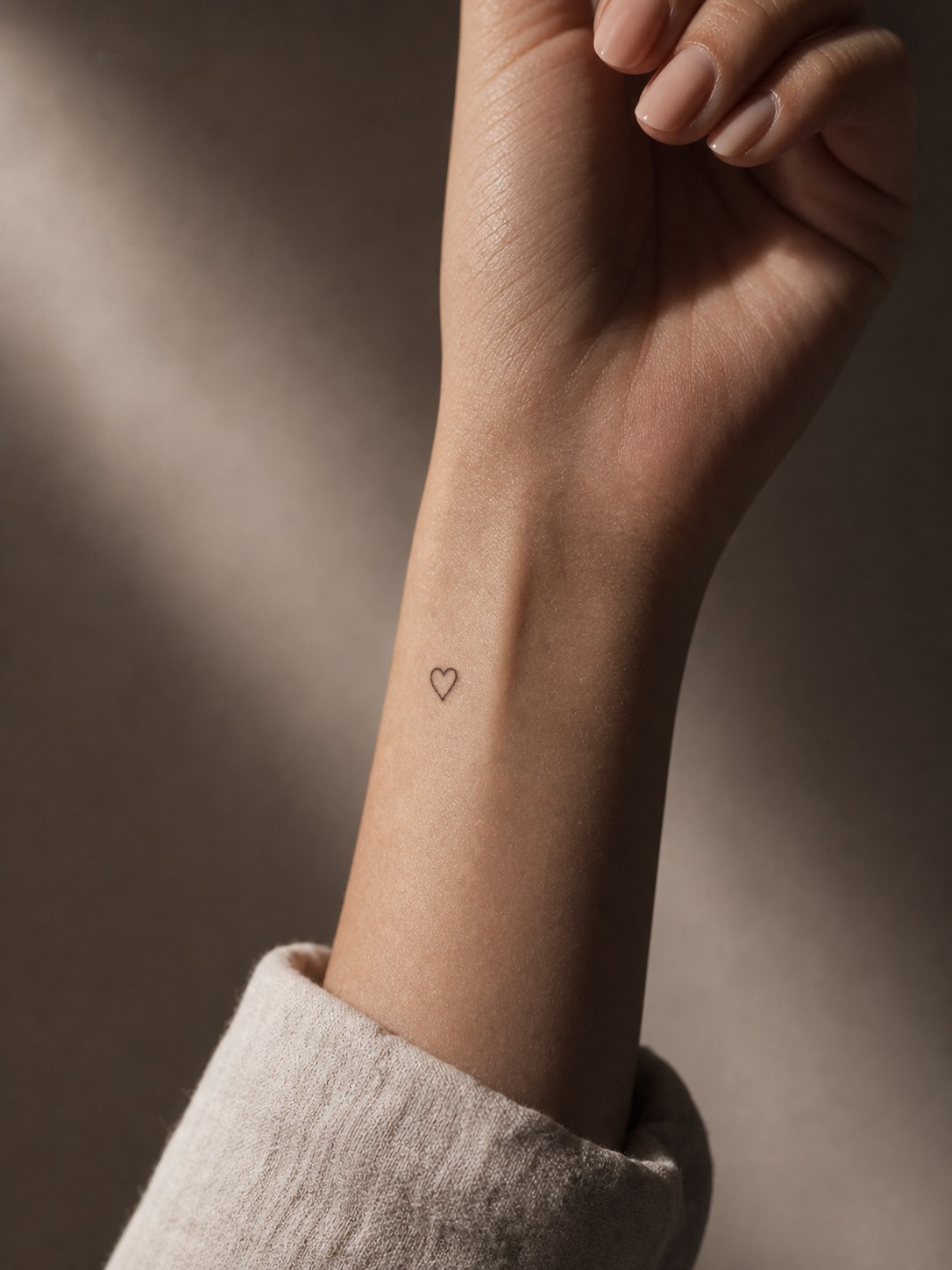 Minimal feminine side wrist heart tattoo Minimal side wrist heart tattoo in tiny black fine-line ink. | Sky Rye Design Minimal side wrist heart tattoo in tiny black fine-line ink.