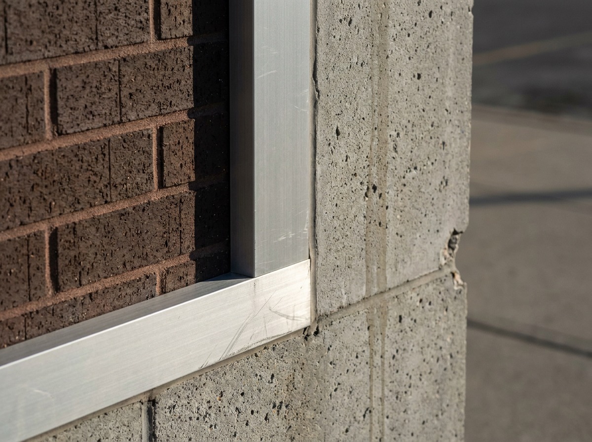 Material close-up: commercial-grade durability Close facade detail of brick, precast concrete, and anodized aluminum built for durability. | Sky Rye Design Close facade detail of brick, precast concrete, and anodized aluminum built for durability.