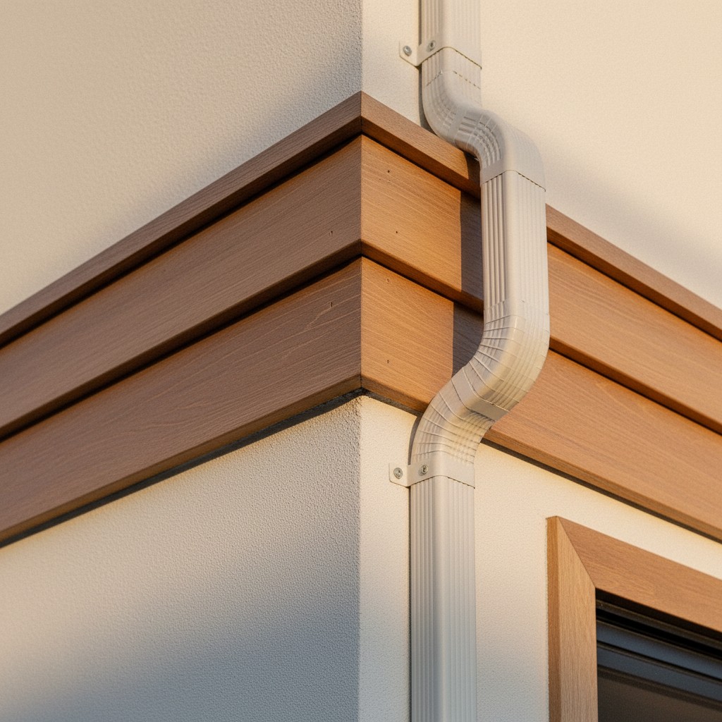 Custom-fabricated line hide cover integrated seamlessly into a modern house exterior corner trim
