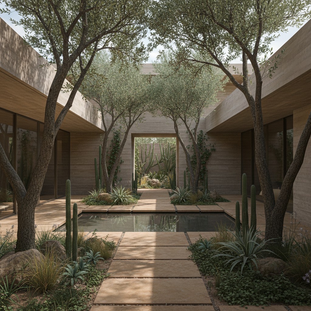 Desert Home Shaded Courtyard Planted Space Shaded interior courtyard with planted central space in desert home | Sky Rye Design Shaded interior courtyard with planted central space in desert home