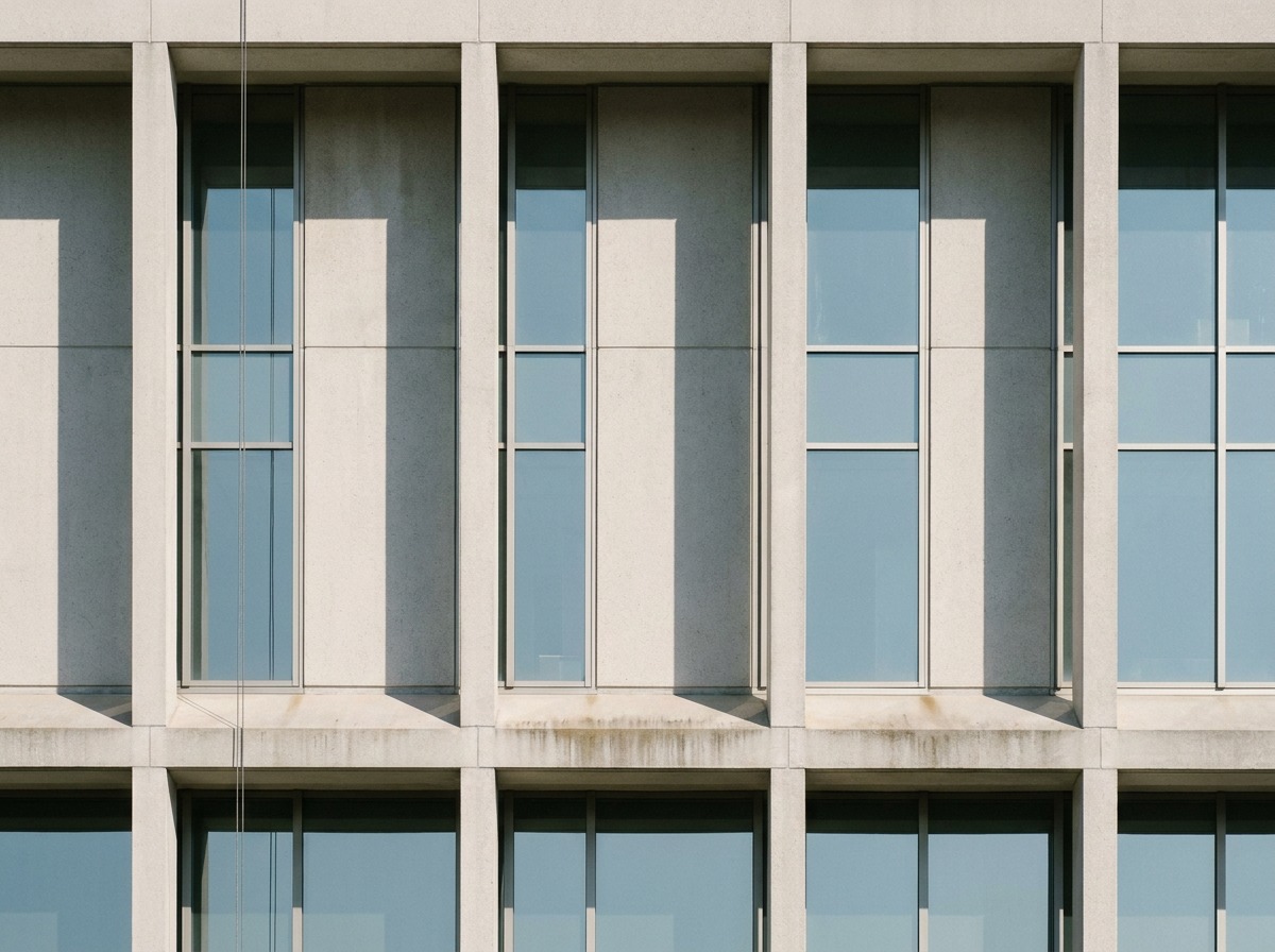 Facade proportion: glazing bay and column rhythm Frontal facade study showing repeating columns and glazing panels within each structural bay. | Sky Rye Design Frontal facade study showing repeating columns and glazing panels within each structural bay.