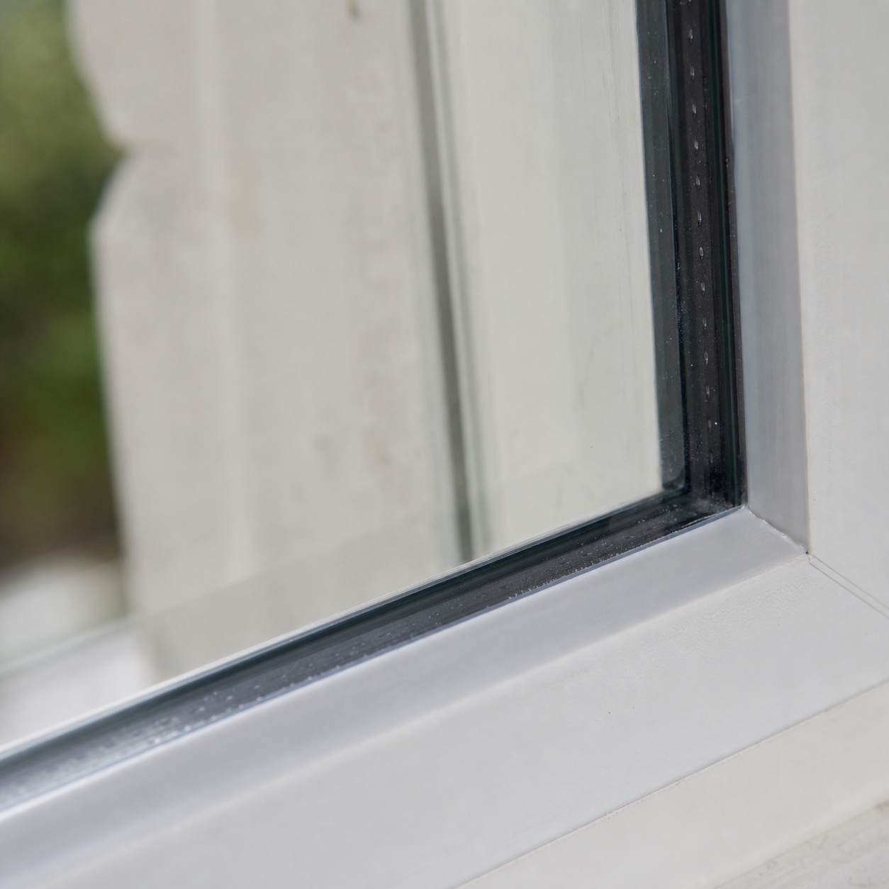 Fresh sealant bead on a clean window pane Fresh silicone sealant bead along the edge of a clean resealed window pane. | Sky Rye Design Fresh silicone sealant bead along the edge of a clean resealed window pane.