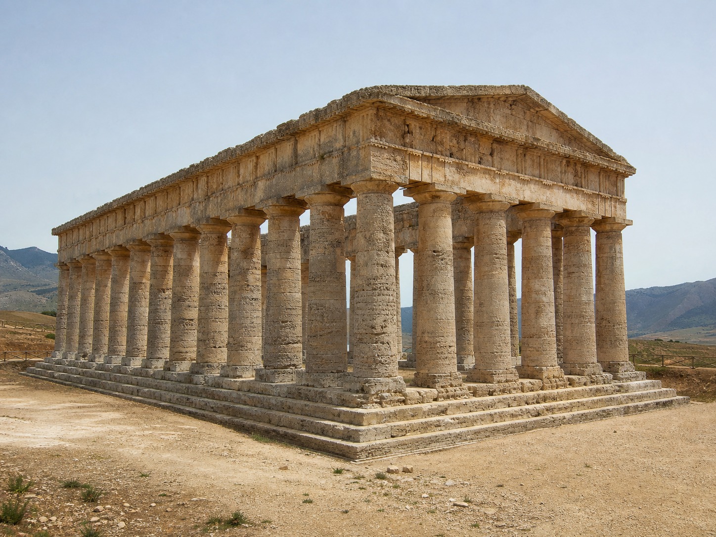 Greek peripteral temple with columns on all sides Greek temple with columns running around all four sides on a stepped stone platform | Sky Rye Design Greek temple with columns running around all four sides on a stepped stone platform