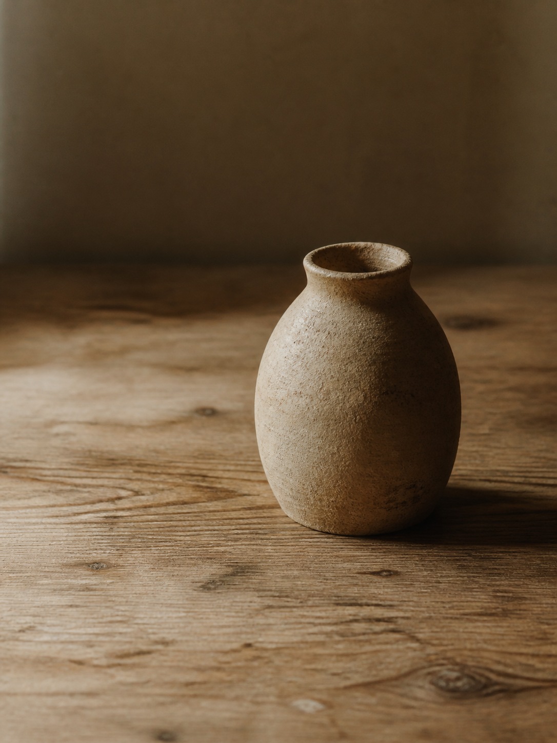 Handmade ceramic vessel still life A handmade unglazed ceramic vessel with visible imperfection placed alone on raw wood with deliberate negative space. | Sky Rye Design A handmade unglazed ceramic vessel with visible imperfection placed alone on raw wood with deliberate negative space.