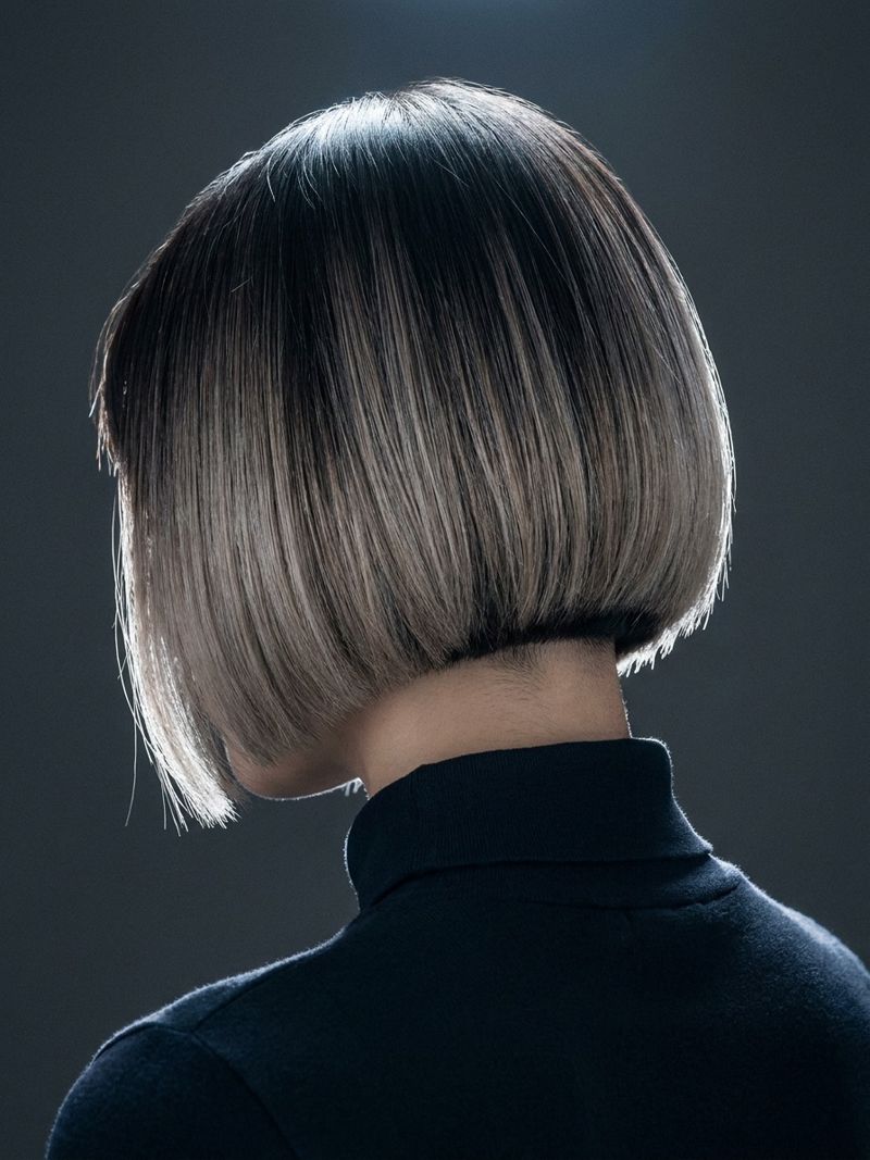 Finished Korean haircut with color gradient Back-of-head three-quarter view of a finished Korean haircut showing a clean color gradient from root to tip | Sky Rye Design Back-of-head three-quarter view of a finished Korean haircut showing a clean color gradient from root to tip