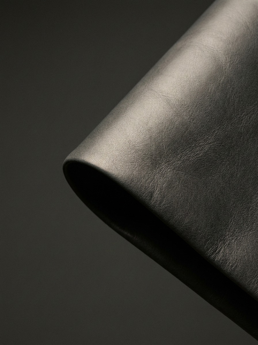 Folded leather corner macro detail Extreme close-up on the folded corner of a leather panel showing a continuous radius with no visible pucker or seam | Sky Rye Design Extreme close-up on the folded corner of a leather panel showing a continuous radius with no visible pucker or seam