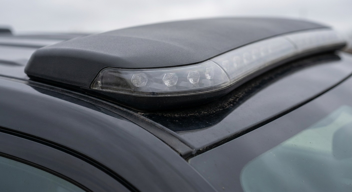 A close-up reference of a patrol SUV roof light bar following the curve of the roof.