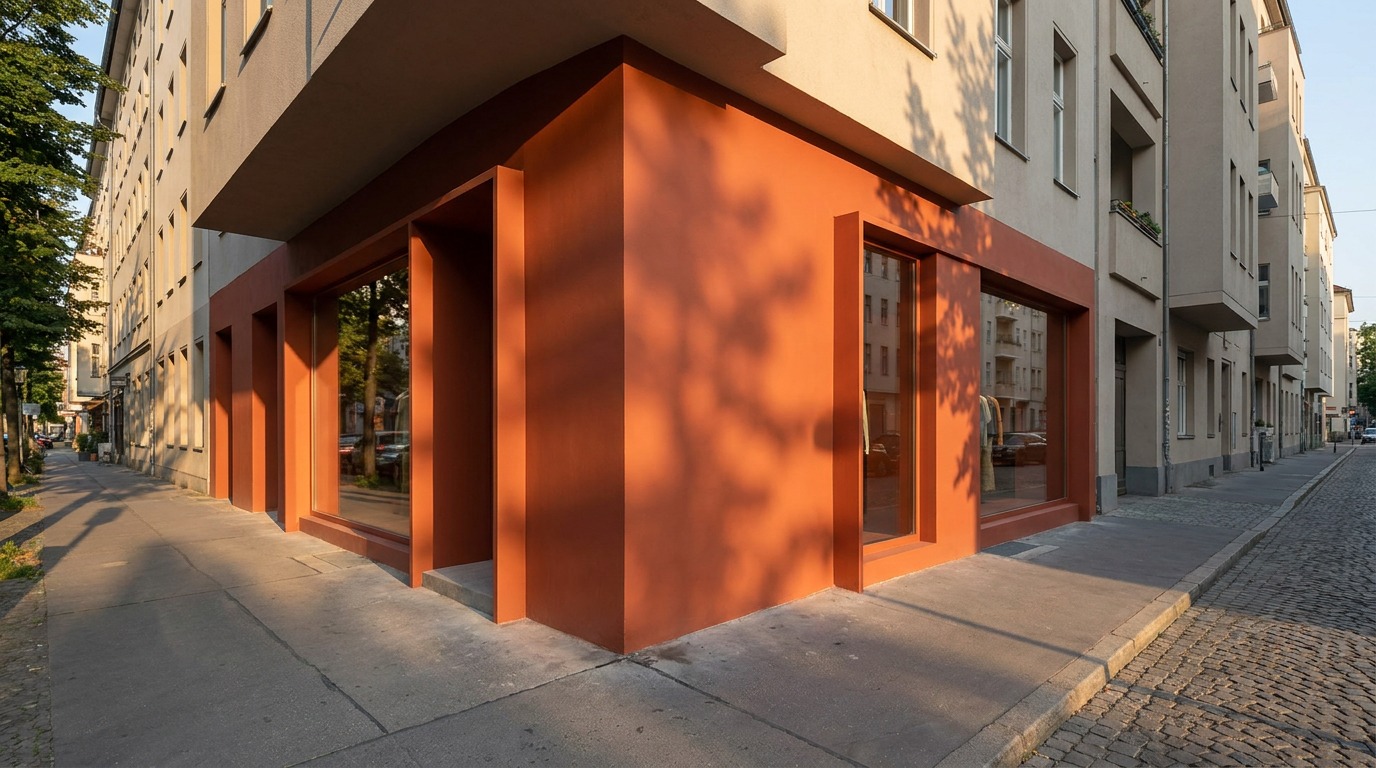 Retail Storefront with a Bold Facade Color Boutique retail storefront painted in a bold facade color that functions almost like signage | Sky Rye Design Boutique retail storefront painted in a bold facade color that functions almost like signage