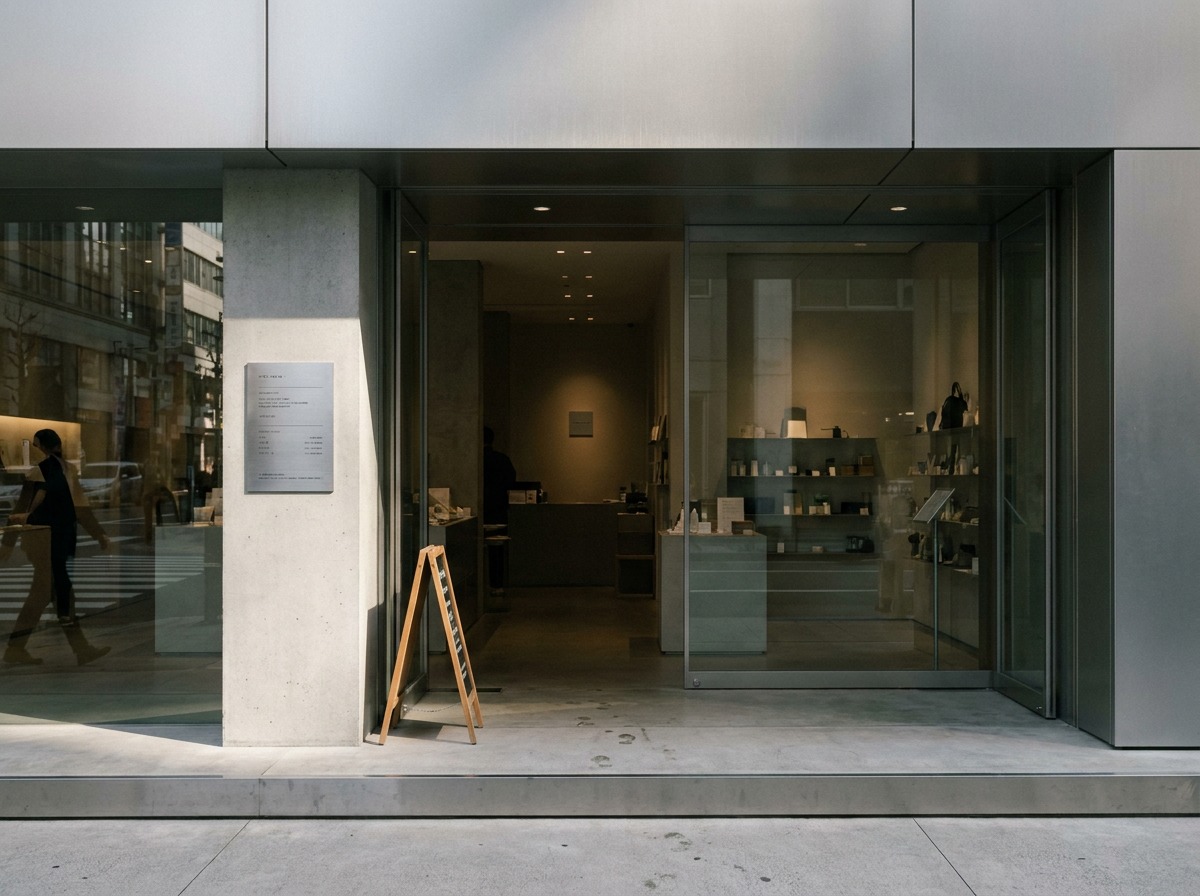 Retail: entry sequencing and sightlines Modern retail storefront with a wide recessed entry and clear sightline through the glass. | Sky Rye Design Modern retail storefront with a wide recessed entry and clear sightline through the glass.