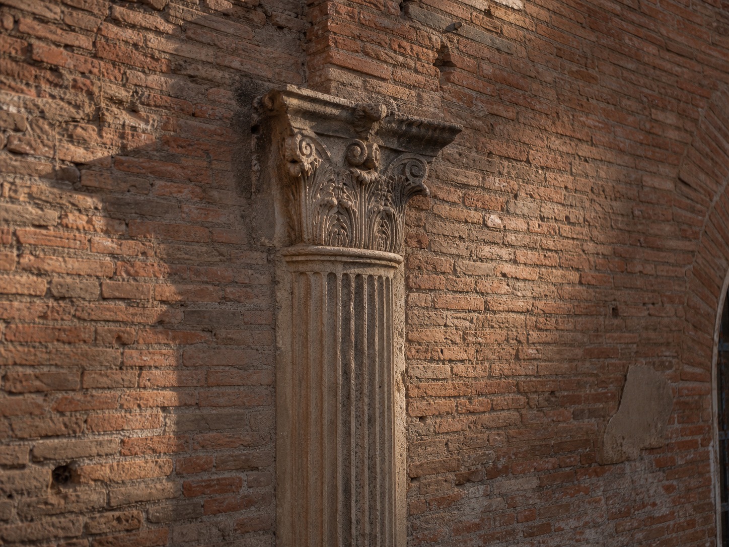Roman engaged Corinthian column in a brick wall Half-round Corinthian engaged column embedded in a Roman brick and concrete wall | Sky Rye Design Half-round Corinthian engaged column embedded in a Roman brick and concrete wall