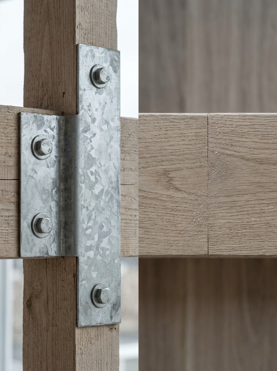 Exposed vs Concealed Comparison Detail Split detail comparing an exposed steel timber bracket with a seamless concealed timber joint. | Sky Rye Design Split detail comparing an exposed steel timber bracket with a seamless concealed timber joint.