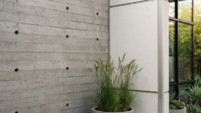 Board formed architectural concrete feature wall with natural wood grain texture