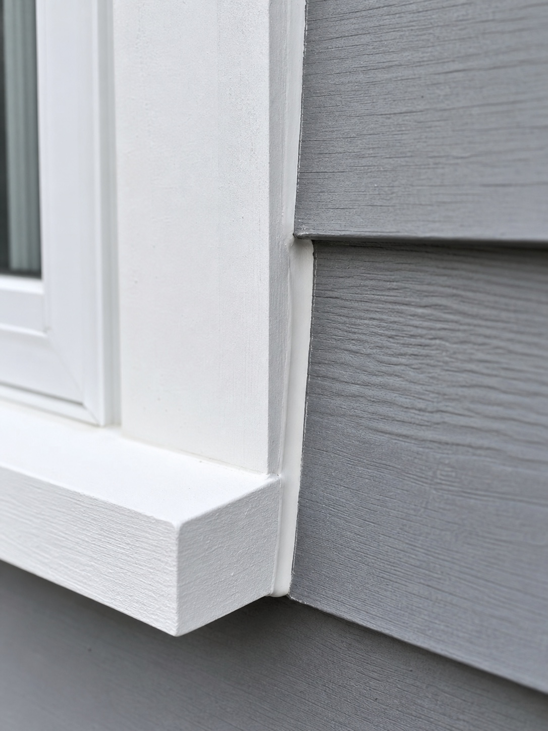 Window trim home exterior detail with a clean caulked seam against siding.