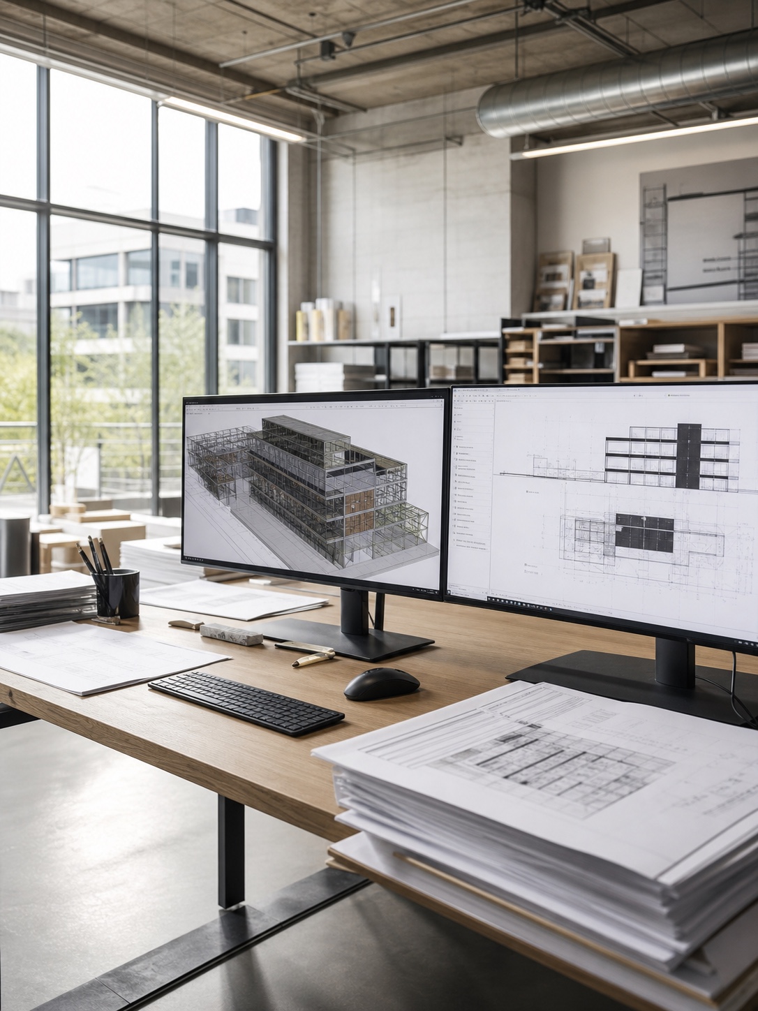 CAD and BIM documentation workspace for an article about artificial intelligence in architecture