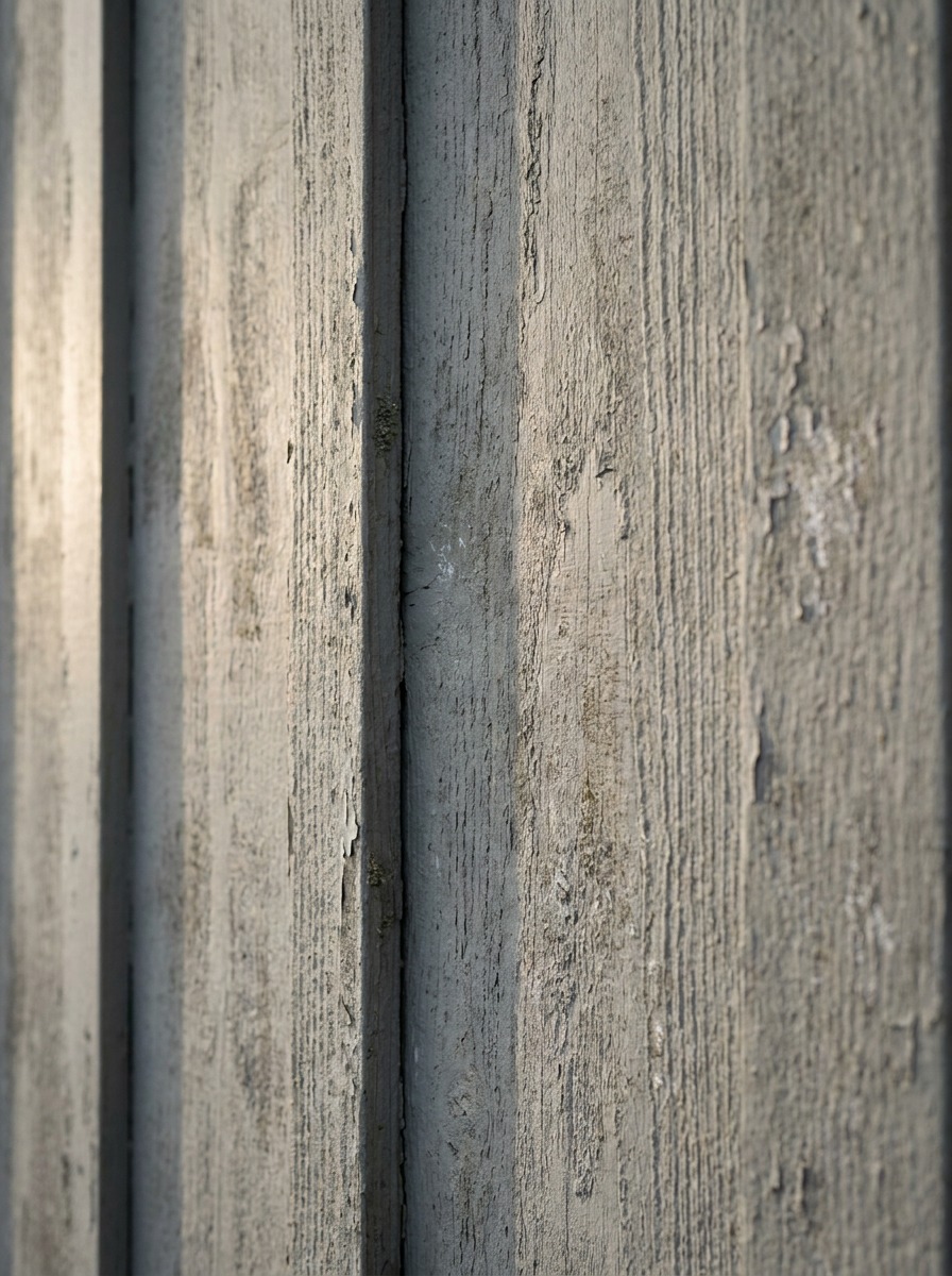Close view of weathered gray board-and-batten fiber cement siding with visible panel texture Close view of weathered gray board-and-batten fiber cement siding with visible panel texture. | Sky Rye Design Close view of weathered gray board-and-batten fiber cement siding with visible panel texture.
