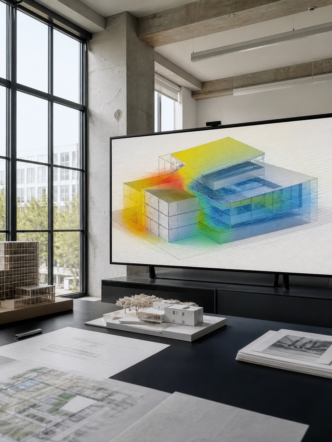 environmental performance simulation display for an article about artificial intelligence in architecture