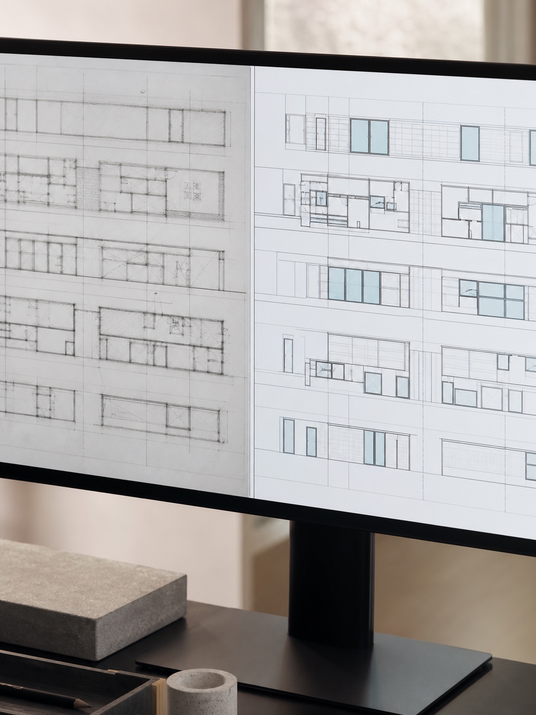 repetitive drafting automation, before and after for an article about artificial intelligence in architecture