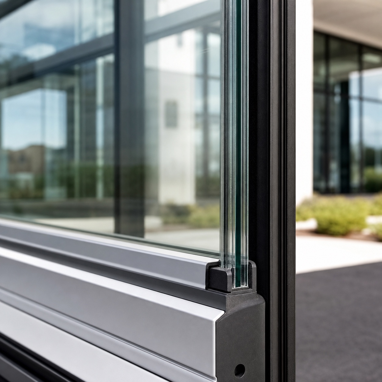 Laminated safety glass edge detail for a commercial garage door laminated safety glass edge detail for a commercial garage door | Sky Rye Design laminated safety glass edge detail for a commercial garage door