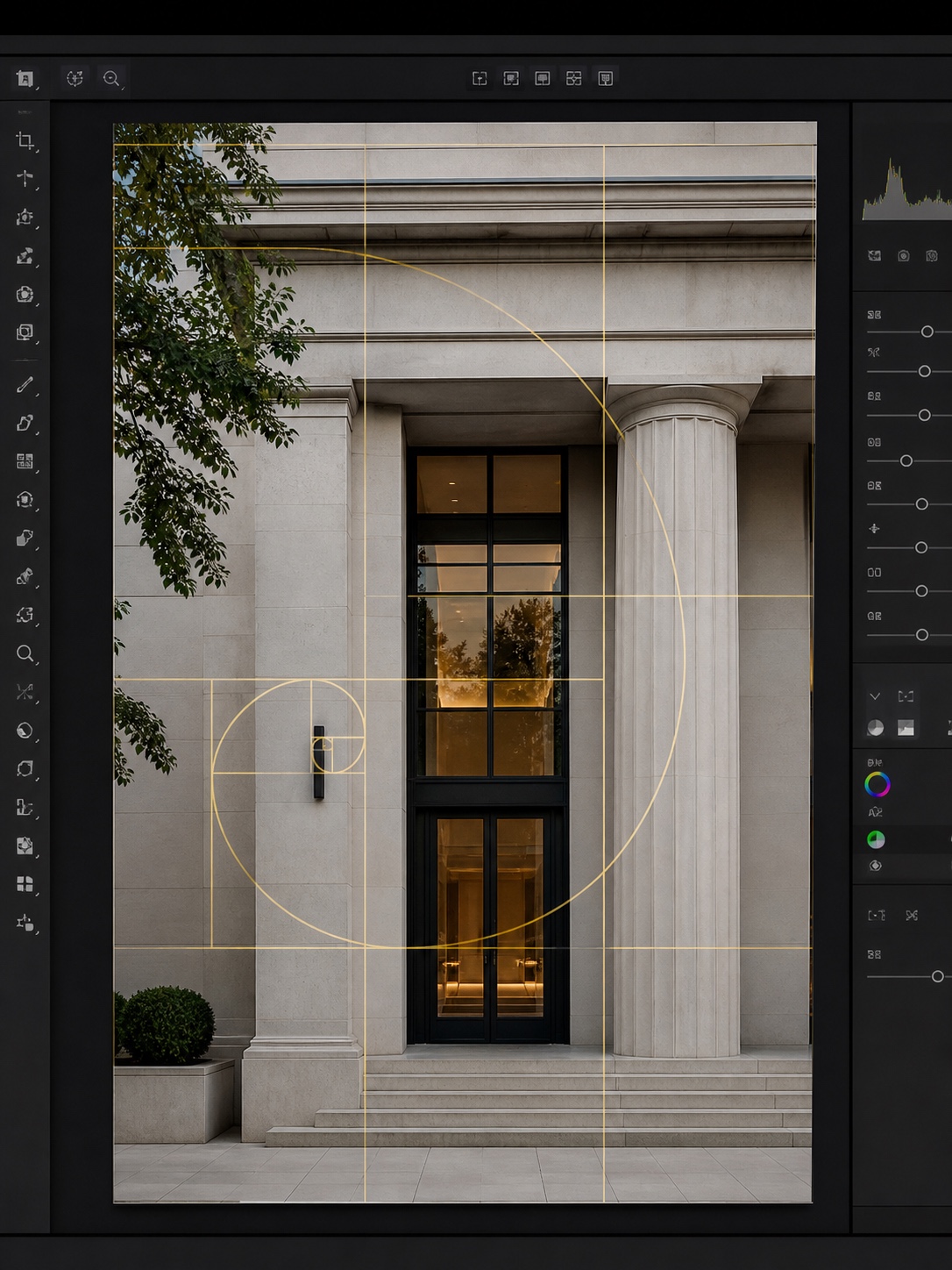 proportion and composition study overlay for an article about artificial intelligence in architecture