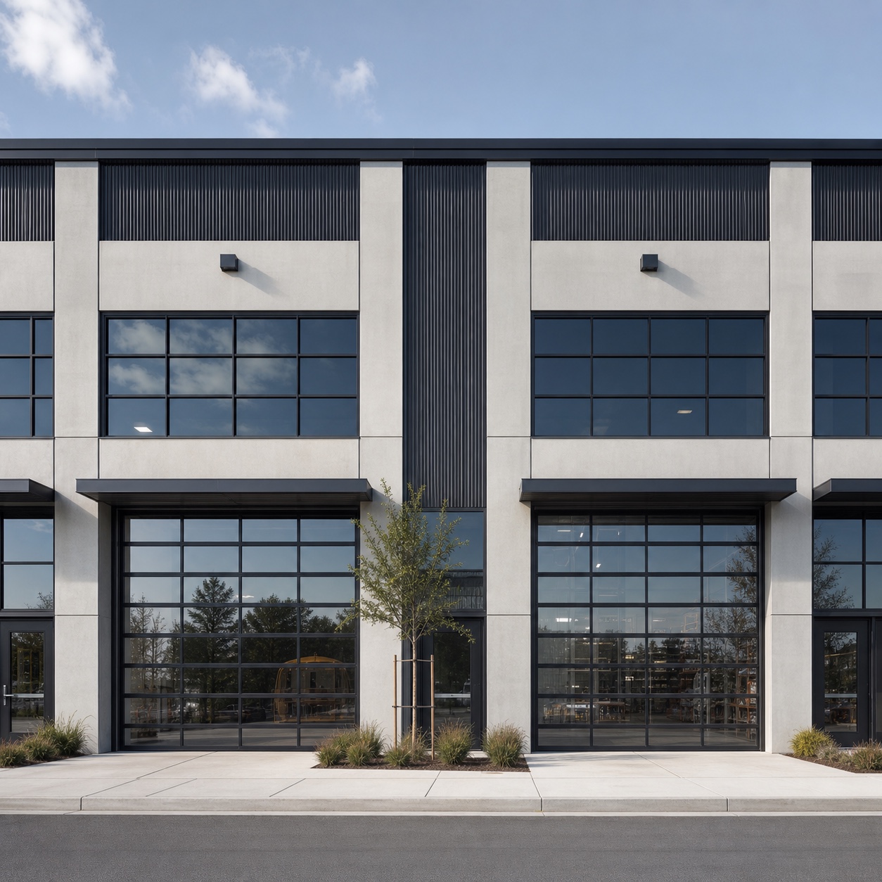 Commercial facade bays with glazed garage door openings commercial facade bays with glazed garage door openings | Sky Rye Design commercial facade bays with glazed garage door openings