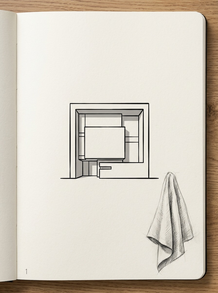 Modern clean-line stylized Aphrodite figure study on a sketchbook page