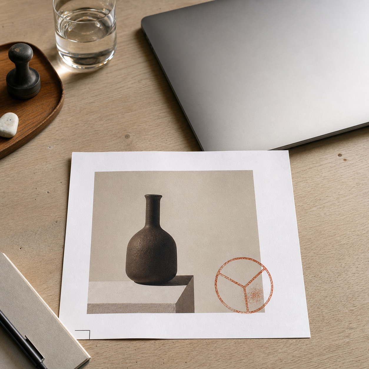 Approved final proof Printed final proof with an approval-style stamp beside a closed laptop on a desk. | Sky Rye Design Printed final proof with an approval-style stamp beside a closed laptop on a desk.